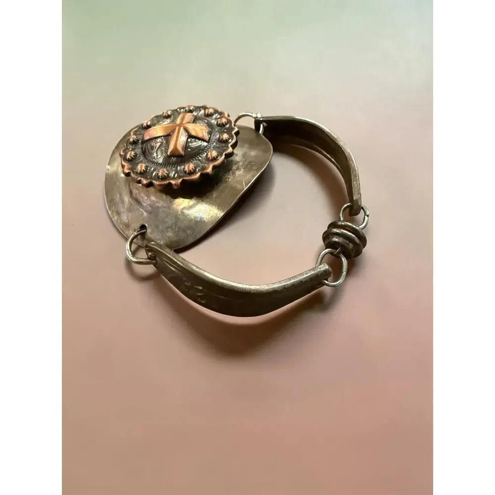 Vintage Handmade Copper Cross Concho Bracelet Southwestern Magnetic 8.25